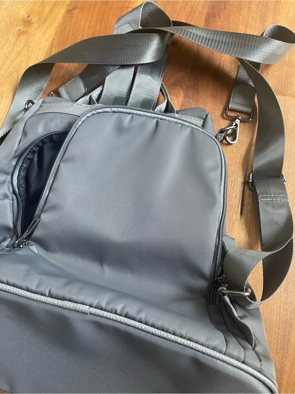 Convertible Grey Two-Tone Backpack Tote - Women's Bag